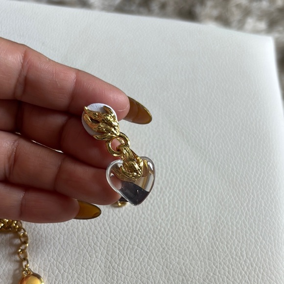 Gold and Clear Heart Necklace and Earrings Set - Picture 7 of 10